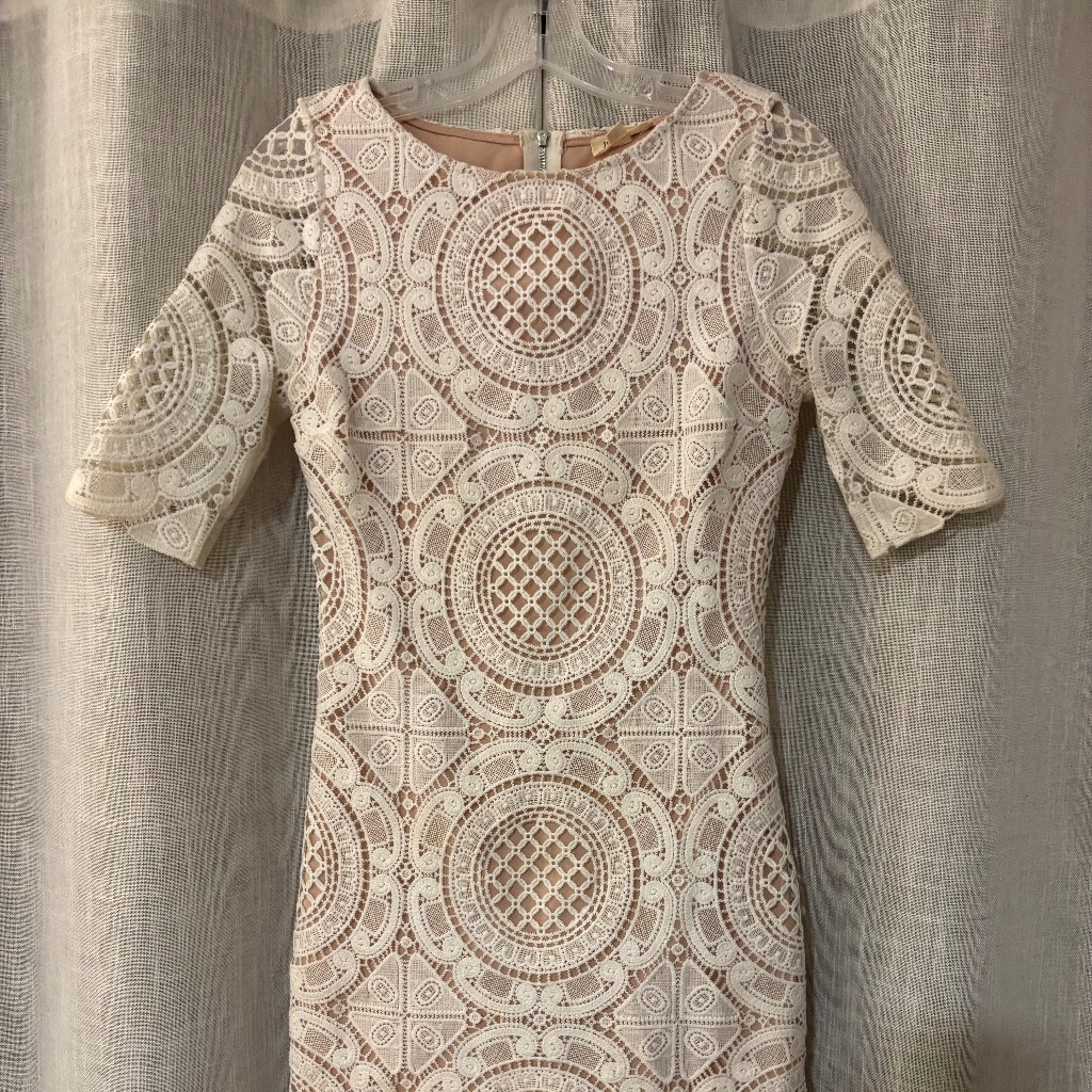 Just Me Pale Pink With White Lace Overlay Dress Size S